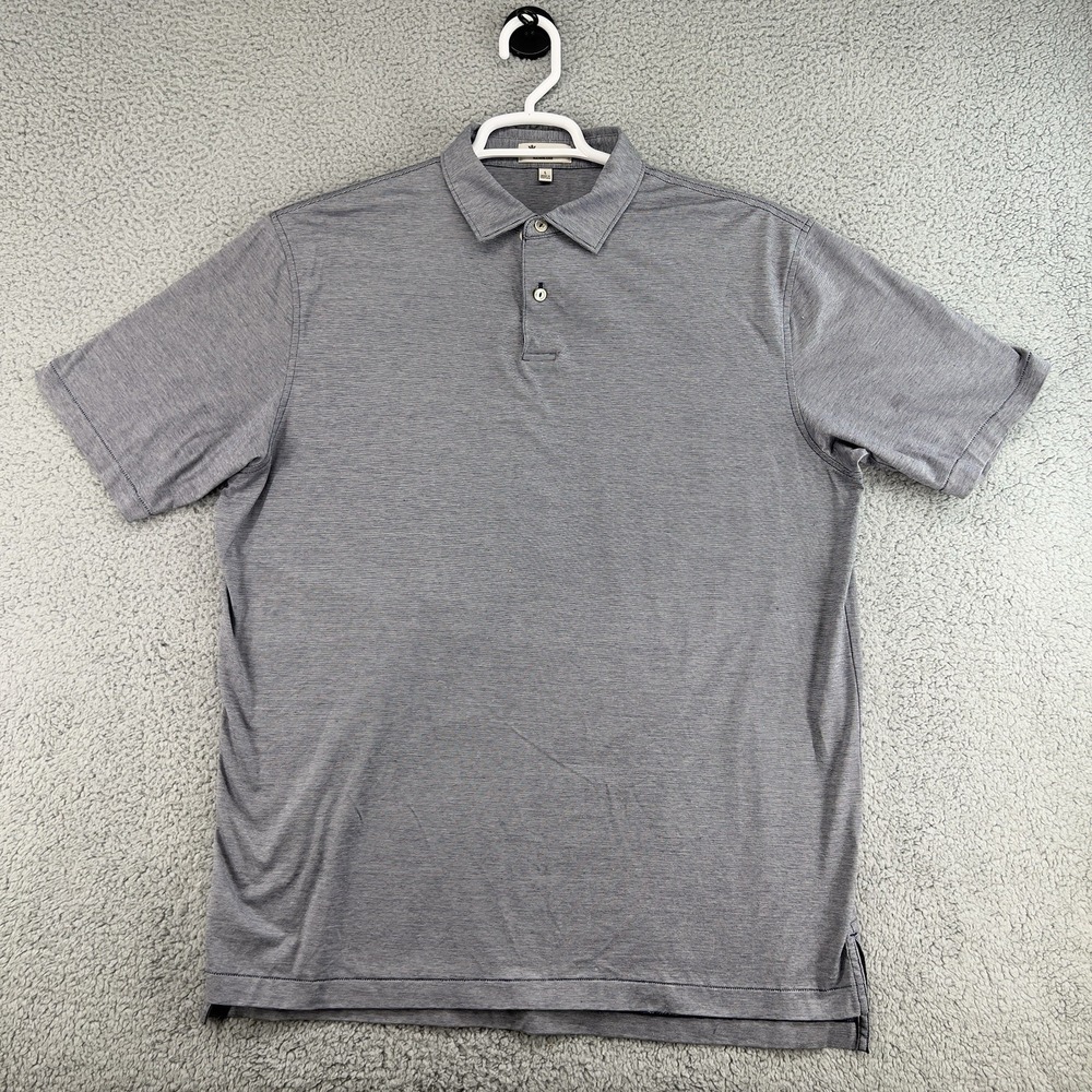 Peter Millar Nanoluxe LG 100% Cotton Short Sleeve Button Polo Striped Shirt Gray